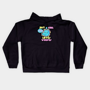 Just A Girl Who Loves Wolves 80s Vibe Party Wolf Kids Hoodie